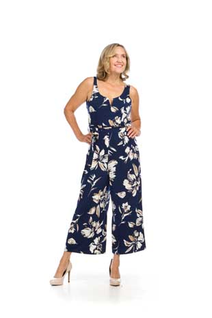 PP-16832 - FLORAL STRETCH JUMPSUIT WITH V BONING - Colors: AS SHOWN - Available Sizes:XS-XXL - Catalog Page:82 